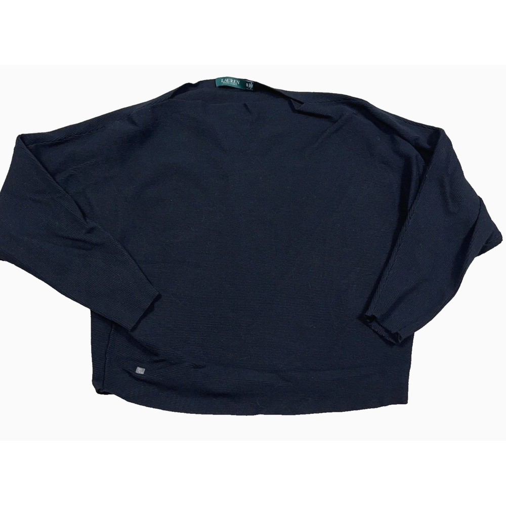 Lauren Ralph Lauren Sweater Women Black Long Sleeve Collarless‎ Neck Lightweight